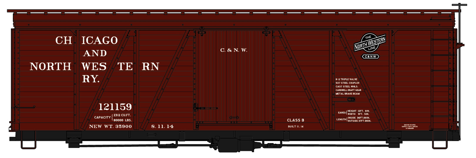 Accurail 1180 Ho 36'Fowler Wood Boxcar C&Nw