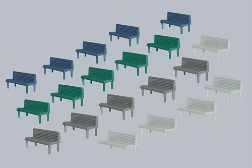 Faller 180441 HO Scale Benches (assorted colors) pkg(20)