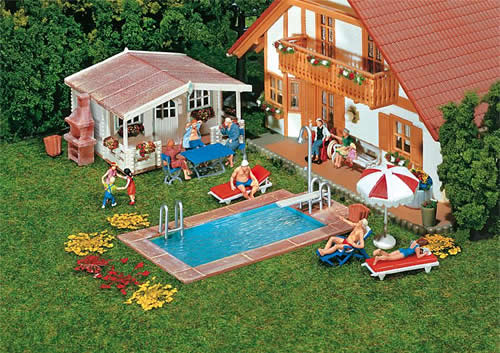Faller 180542 HO Scale Swimming Pool & Utility Shed - Kit