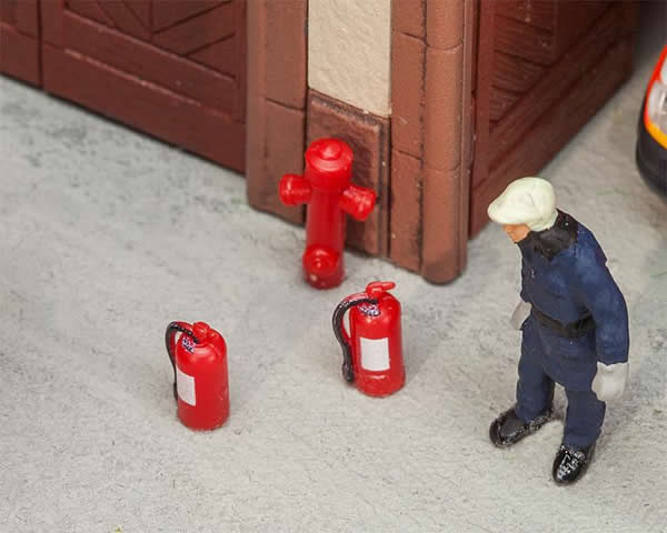 Faller 180950 HO Scale Fire Extinguishers & Hydrants -- 6 Extinguishers, 2 Hydrants