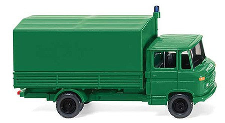 Wiking 86442 HO Scale 1967-1981 Mercedes-Benz L 408 Low-Side Truck with Cover - Assembled -- Police (green, German Lettering)