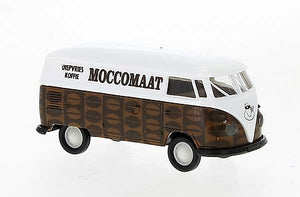 Brekina 32724 HO Scale 1960-1963 Volkswagen T1b Cargo Van with Rear Windows - Assembled -- Moccomaat Koffie (white, brown, Dutch Lettering)
