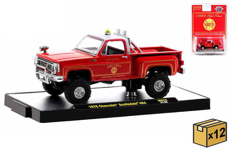 M2Machines 31500-HS23-CASE 1/64 Scale Chief High Flame - 1976 Chevrolet Scottsdale 4x4
