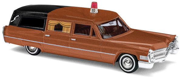 Busch 42924 HO Scale 1966 Cadillac Station Wagon - Assembled -- Hearse (brown, black)