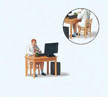 Preiser 28250 HO Scale Home Office Individual Figure -- With Chair, Desk and Computer