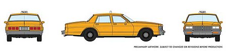 Rapido Trains 800007 HO Scale 1980-1985 Chevrolet Impala Sedan - Assembled -- Taxi (yellow)
