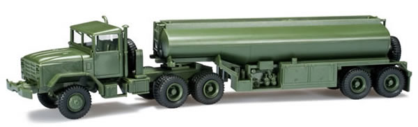 Herpa 744492 HO Scale M 931 Semi Tractor w/Tank Trailer - Assembled -- United States Army (green)