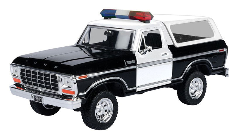 Motormax 76983BKWT 1/24 Scale Police - 1978 Ford Bronco Hard Top