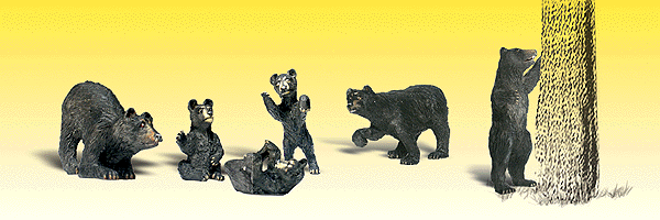 Woodland Scenics 2186 N Scale Scenic Accents(R) Animal Figures -- Black Bears pkg(6)
