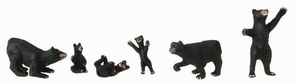 Woodland Scenics 2737 O Scale Scenic Accents(R) Animal Figures -- Black Bears pkg(6)