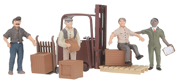 Woodland Scenics 2744 O Scale Workers w/Forklift - Scenic Accents(R) -- pkg(4)