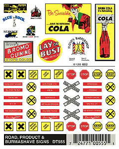 Woodland Scenics 555 HO Scale Dry Transfer Signs -- Road, Product & Burma Shave