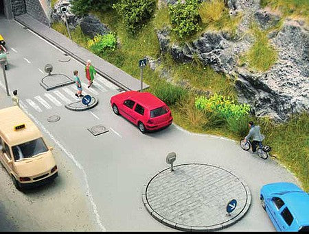 Noch 14388 HO Scale Traffic Island Set - Laser-Cut Minis -- Roundabout and Islands plus 49 European Signs and More
