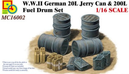Classy Hobby 16002 1/16 WWII German 20L Jerry Cans (8) & 200L Fuel Drums (4)