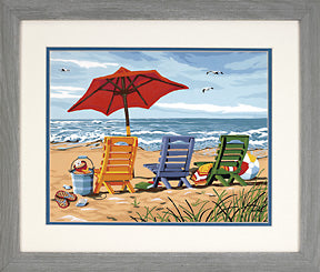 Dimensions Puzzles 91316 Beach Chair Trio w/Umbrella Paint by Number (14"x11")