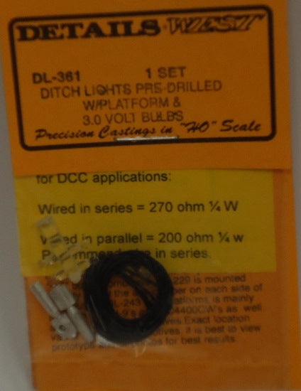Details West 361 HO Ditch Lights Pre-Drilled w/Platform & 3.0v Bulbs (1 Set)