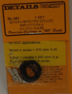 Details West 361 HO Ditch Lights Pre-Drilled w/Platform & 3.0v Bulbs (1 Set)