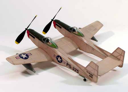 Dumas Products 206 17-1/2" Wingspan F82 Twin Mustang Rubber Pwd Aircraft Laser Cut Kit