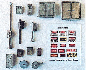 JL Innovative 502 HO Mainline Detail Set: Relay, Phone Boxes (16) w/15 Signs
