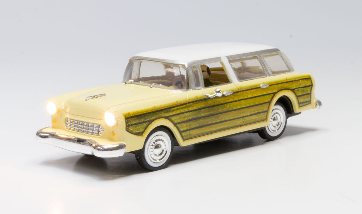 Woodland Scenics 5979 O Scale Station Wagon - Just Plug(R) Lighted Vehicle -- Yellow with Wood Sides