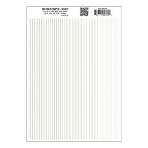 Woodland Scenics 760 All Scale Dry Transfer Stripes - .010, 1/64, .022, 1/32 & 3/64" Wide -- White