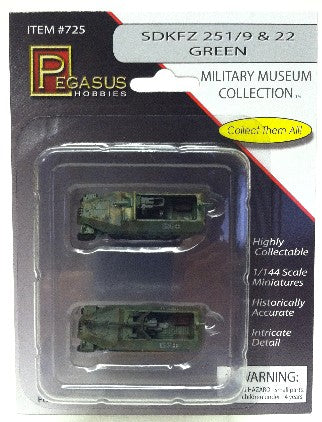 Pegasus Hobbies 725 1/144 SdKfz 251/9 & 22 Halftrack (Green Camouflage) (2) (Assembled)