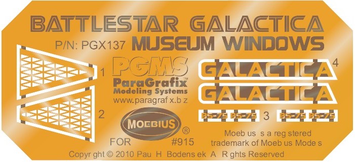 Paragrafix 137 1/4105 Battlestar Galactica: BS75 Spaceship Museum Windows & Name Plates Photo-Etch Set for MOE