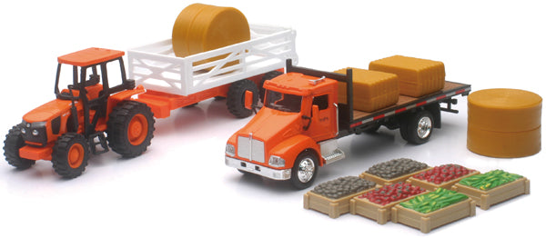 New-Ray SS-15815A 1/43 Scale Kubota Farm Tractor Playset Playset Includes: Farm Tractor
