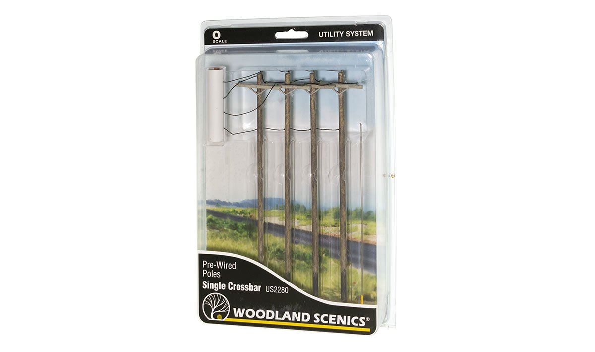 Woodland Scenics 2280 O Scale Pre-Wired Poles - Utility System -- Single Crossbar