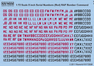Warbird Decals 172028 1/72 8" Serial Numbers RAF Bomber Command Red & Black