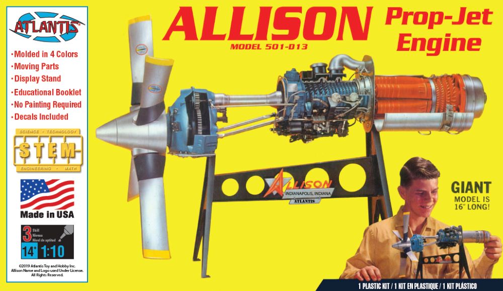 Atlantis Models 1551 1/10 Allison 501-D13 Prop-Jet Engine w/Moving Parts & Stand (formerly Revell)