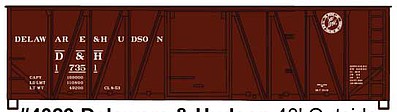 Accurail 4329 HO Scale 40' Single-Sheathed Wood Boxcar w/Wood Doors & Steel Ends - Kit -- Delaware & Hudson 17351 (Boxcar Red)