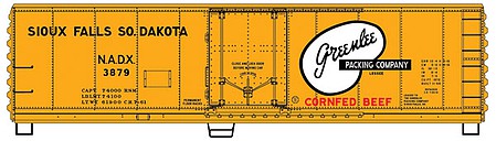Accurail 8525 HO Scale 40' Steel Reefer with Plug Doors - Kit -- Greenlee Packing NADX 3879 (orange, white, black)