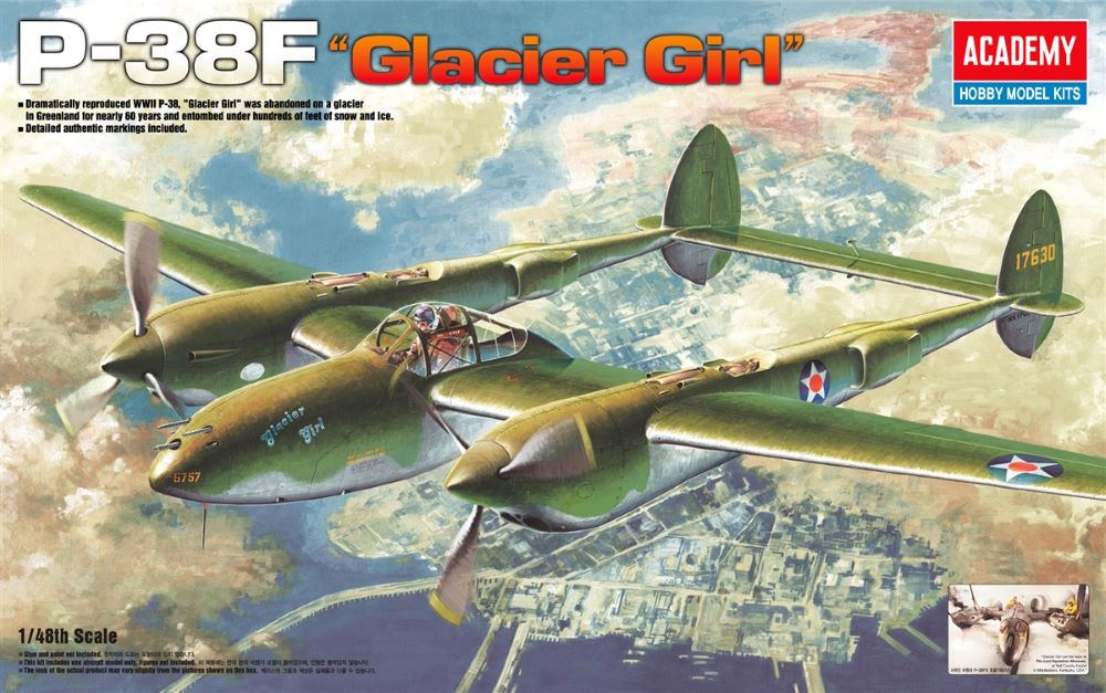 Academy 12208 1/48 WWII P38F Glacier Girl Fighter