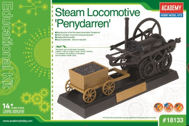 Academy 18133 Educational Kit: Steam Locomotive Penydarren (Approx 8.5"L) (Snap)