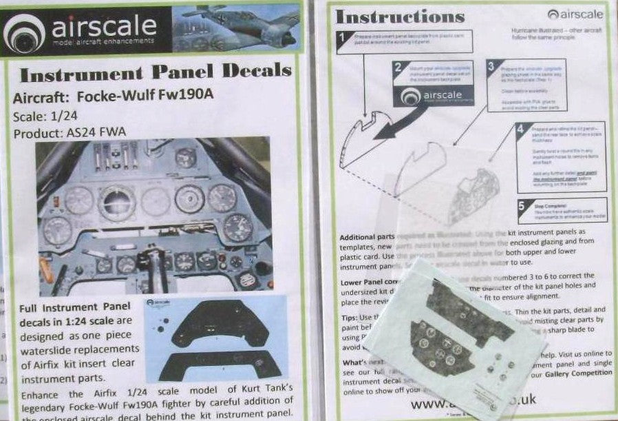 Airscale 2405 1/24 Focke Wulf Fw190A Instrument Panel (Decal) (D)