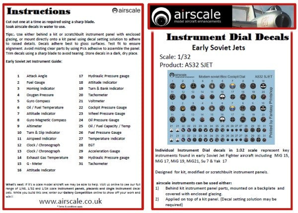 Airscale 3206 1/32 Early Soviet Jets Instrument Dials (Decal) (D)