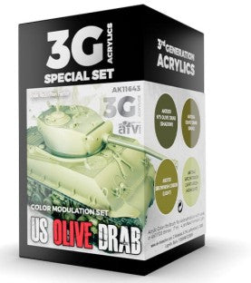 AK Interactive 11643 Modulation Series: US Olive Drab 3G Acrylic Paint Set (4 Colors) 17ml Bottles