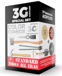 AK Interactive 11670 AFV Series: Standard Tools All Eras Combos 3G Acrylic Paint Set (3 Colors) 17ml Bottles