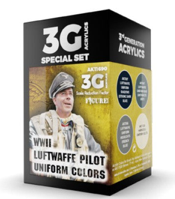 AK Interactive 11690 Figure Series: WWII Luftwaffe Pilot Uniforms 3G Acrylic Paint Set (4 Colors) 17ml Bottles