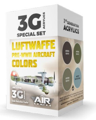 AK Interactive 11715 Air Series: Luftwaffe Pre-WWII Aircraft 3G Acrylic Paint Set (4 Colors) 17ml Bottles (D)