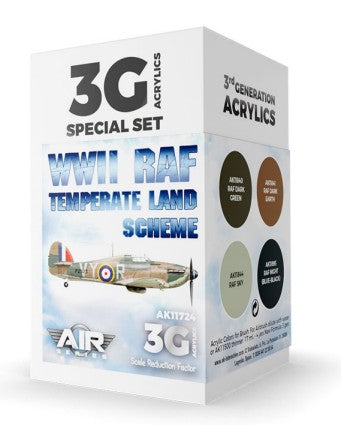 AK Interactive 11724 Air Series: WWII RAF Temperate Land Scheme 3G Aircraft Acrylic Paint Set (4 Colors) 17ml Bottles