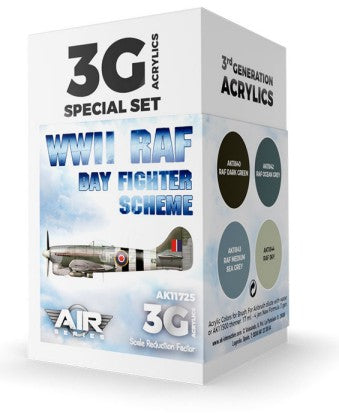 AK Interactive 11725 Air Series: WWII RAF Day Fighter Scheme 3G Acrylic Paint Set (4 Colors) 17ml Bottles