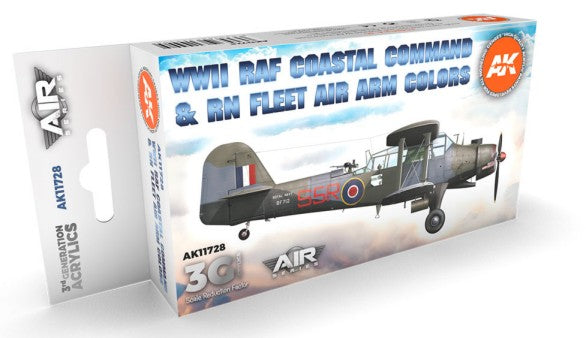 AK Interactive 11728 Air Series: WWII RAF Coastal Command & RN Fleet Air Arm Aircraft 3G Acrylic Paint Set (6 Colors) 17ml Bottles (D)