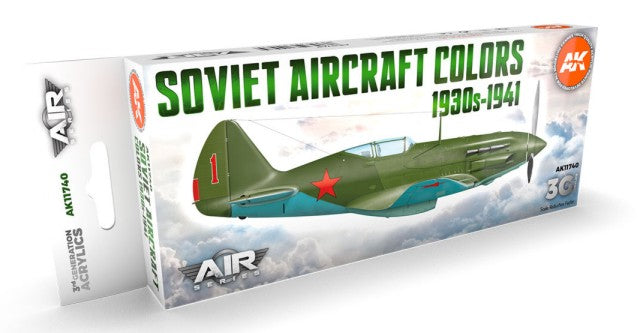 AK Interactive 11740 Air Series: Soviet Aircraft 1930s-1941 3G Acrylic Paint Set (8 Colors) 17ml Bottles (D)
