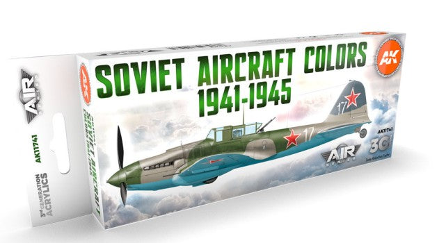 AK Interactive 11741 Air Series: Soviet Aircraft 1941-45 3G Acrylic Paint Set (8 Colors) 17ml Bottles