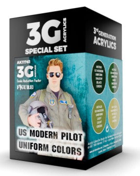 AK Interactive 11761 Air Series: US Modern Pilot Uniforms 3G Acrylic Paint Set (4 Colors) 17ml Bottles