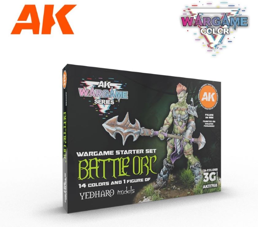 AK Interactive 11768 Wargames Starter Set: Battle Orc 3G Acrylic Paint (14 Colors) 17ml Bottles