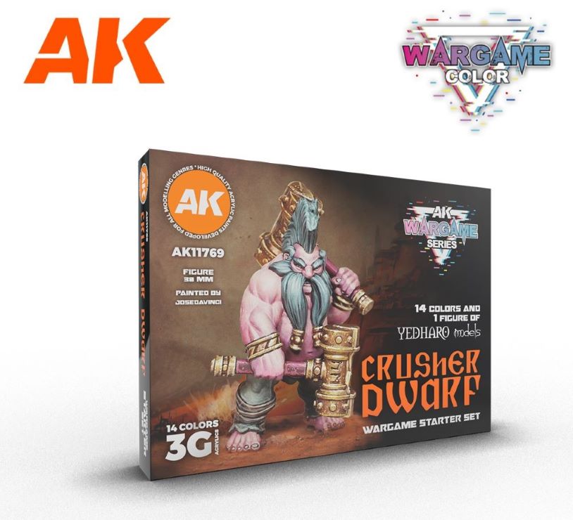 AK Interactive 11769 Wargame Starter Set: Crusher Dwarf 3G Acrylic Paint (14 Colors) 17ml Bottles
