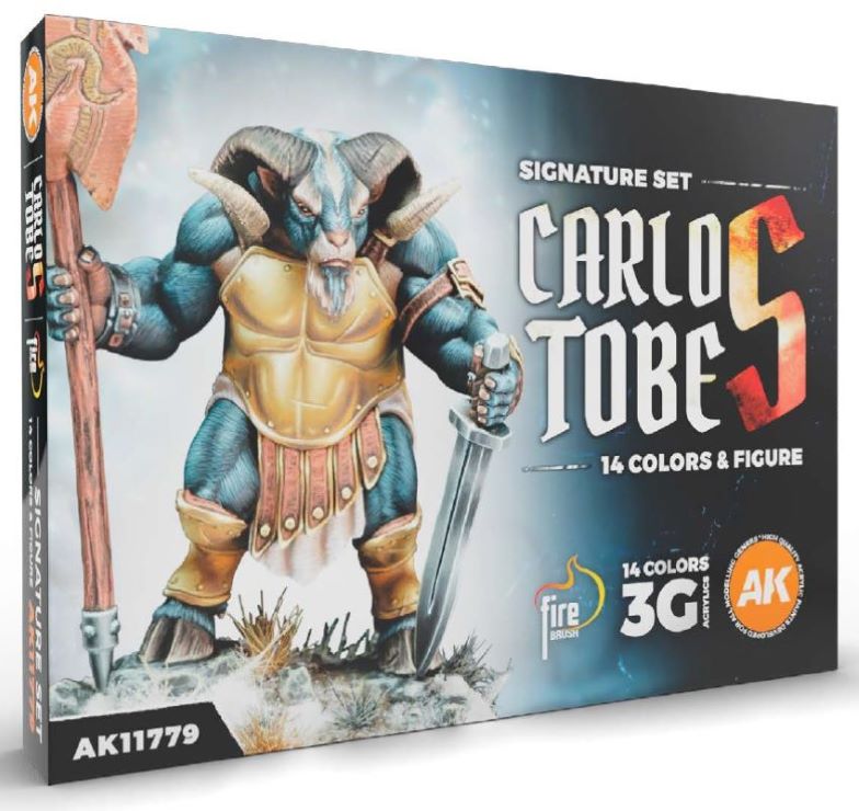 AK Interactive 11779 Carlos Tobes Signature 3G Acrylic Paint Set (14 Colors & 1 Figure) 17ml Bottles